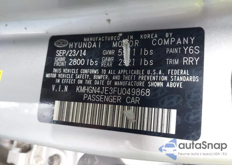 2015 Hyundai Genesis 3.8 from USA, damaged, VIN KMHGN4JE3FU049868